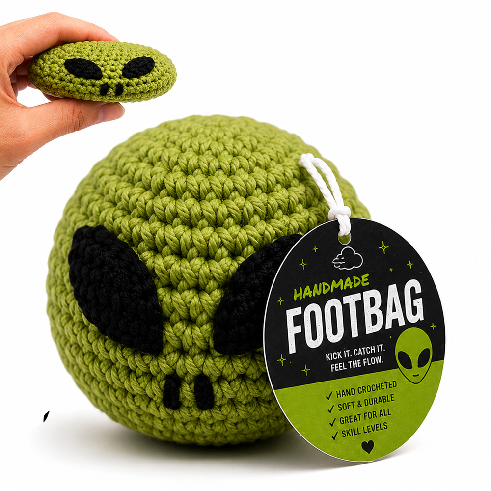 Green Alien Crochet Footbag
